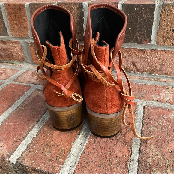 Boutique cognac western boots. Sz 6.5 Leather wraps faux leather and sue… - Picture 2 of 14